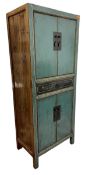 CHINESE INSPIRED TURQUOISE PAINTED TWIN DOOR CUPBOARD