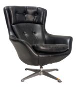 SCHREIBER - MID CENTURY 1970S BLACK VINYL SWIVEL LOUNGE EGG CHAIR