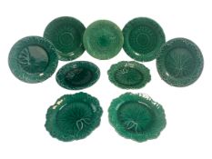 WEDGWOOD DE ETRURIA & BARLASTON GREEN LEAF MAJOLICA PLATES