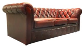 20TH CENTURY CHESTERFIELD OX-BLOOD LEATHER SOFA