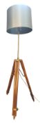 NAUTICAL INSPIRED TEAK & BRASS ADJUSTABLE TRIPOD FLOOR LAMP