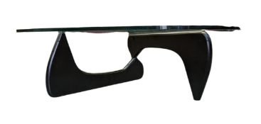 MANNER OF ISAMU NOGUCHI - TEMPERED GLASS & EBONISED WOOD LOW COFFEE TABLE