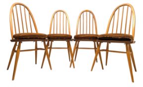 ERCOL - WINDSOR QUAKER - FOUR MID CENTURY BEECH & ELM DINING CHAIRS