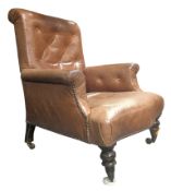 LATE 19TH CENTURY TAN BROWN LEATHER ARMCHAIR