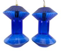 PAIR OF VINTAGE MID CENTURY STYLE BLUE GLASS CEILING LIGHTS