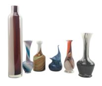 SELECTION OF SIX 20TH CENTURY AND LATER STUDIO ART GLASS VASES
