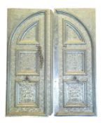 PAIR OF MOROCCAN INSPIRED SILVERED METAL LINED DECORATIVE MANTEL DOORS