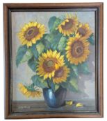 20TH CENTURY OIL ON CANVAS SUNFLOWER STILL LIFE PAINTING