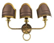 CONTINENTAL INSPIRED CONTEMPORARY MESH METAL AND GILT THREE-ARM WALL LIGHT