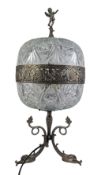 ITALIAN EARLY 20TH CENTURY SILVERED METAL AND CUT GLASS TABLE CENTRE LAMP