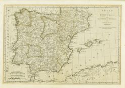 DUNN, SAMUEL. 1786 MAP OF SPAIN AND PORTUGAL, FRAMED & GLAZED