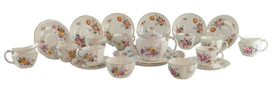 ROYAL CROWN DERBY - HARLEQUIN SET OF MID CENTURY HAND PAINTED PORCELAIN TEA SET