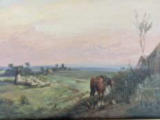 ENGLISH 19TH CENTURY 1881 OIL ON PANEL LANDSCAPE PAINTING