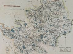 HERTFORDSHIRE - 19TH CENTURY ENGRAVED HAND COLOURED MAP BY SIDY HALL