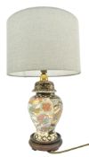 20TH CENTURY SATSUMA WARE MORIAGE CERAMIC LIDDED URN CONVERTED TO LAMP BASE