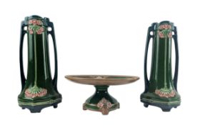 EICHWALD SECESSIONIST EARTHENWARE GARNITURE SET TO INCLUDE TAZZA & VASES