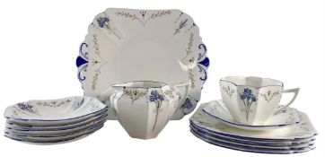 1920 ART DECO SHELLEY BLUE IRIS CHINA IN THE QUEEN ANNE SHAPE