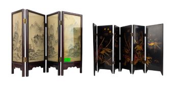 CHINESE HARDWOOD TABLE TOP FOUR PANEL SCREEN & ANOTHER