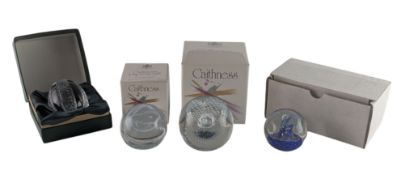 FOUR SCOTTISH & IRISH 20TH CENTURY PAPERWEIGHTS IN BOXES