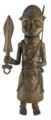 20TH CENTURY AFRICAN BENIN BRONZE WARRIOR