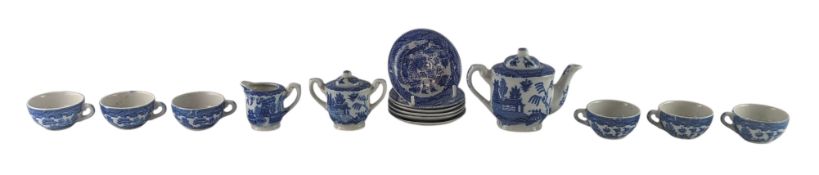 SINGAPORE MID 20TH CENTURY MINIATURE BLUE & WHITE TEA SERVICE
