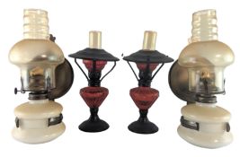 PAIR OF EARLY 20TH CENTURY WALL MOUNTED OIL LAMPS & OTHERS