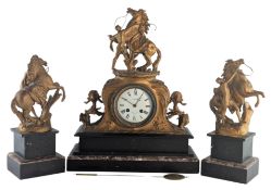 J. W. BENSON, LONDON - 19TH CENTURY 8-DAY GARNITURE CLOCK WITH HORSES