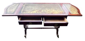 REGENCY 19TH CENTURY MAHOGANY & TOOLED LEATHER DROP LEAF WRITING TABLE DESK