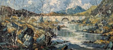 CHARLES WYATT WARREN (1908-1993) - AFON LLUGWY, WALES - OIL ON BOARD LANDSCAPE PAINTING