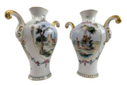 MEISSEN PEINT A LA MAIN - PAIR OF HAND PAINTED PORCELAIN VASES