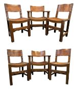 SIX SPANISH BRUTALIST INSPIRED LEATHER & OAK STUDDED DINING CHAIRS