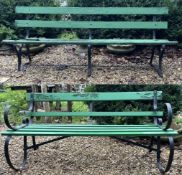 TWO 19TH CENTURY VICTORIAN STRAPWORK WROUGHT IRON GARDEN BENCHES