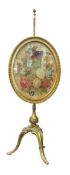 19TH CENTURY GILTWOOD ADJUSTABLE NEEDLEPOINT POLE FIRE SCREEN