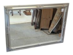 20TH CENTURY LARGE FRENCH STYLE SILVER PAINTED FRAME WALL HANGING MIRROR