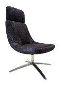 BRITISH CONTEMPORARY DESIGN - TURQUOISE & VELVET UPHOLSTERED SWIVEL LOUNGE CHAIR