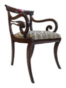 REGENCY 19TH CENTURY MAHOGANY CARVER ARMCHAIR