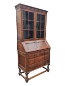 1920S GOLDEN OAK JACOBEAN REVIVAL BUREAU BOOKCASE