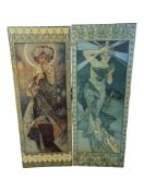 AFTER ALPHONSE MUCHA - TWO ART NOUVEAU STYLE PRINTS MOUNTED ON WOOD