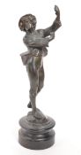 HOLLOW BRONZE MALE STATUE ON WOODEN BASE