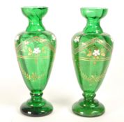 PAIR OF 19TH CENTURY BOHEMIAN GREEN GLASS VASES