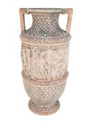 LATE 20TH CENTURY CLAY POTTERY FLOOR TWIN HANDLED VASE