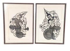 PAIR OF 20TH CENTURY THAI NANG TALUNG PUPPET PAPER CUTTINGS