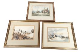 GEOFF BARTLETT - X3 WATER COLOUR COUNTRYSIDE PAINTINGS