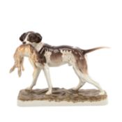 NYMPHENBURG 'Jagdhund mit erlegtem Hasen', 20. Jh.