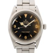 ROLEX seltene Oyster Perpetual Explorer I "Tropical Gilt Underline" Herrenuhr, Ref. 1016. Ca. 1963.