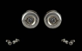 9ct White Metal Diamond Set Earrings, ru