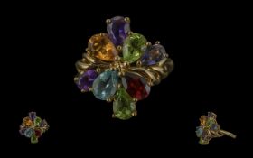 9ct Gold Gem Stone Cluster Ring, weight
