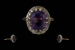 Ladies 14ct Gold Amethyst & Diamond Set