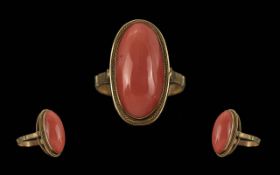 Ladies 14ct Gold Single Stone Coral Set