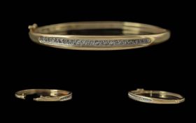 Ladies 9ct Gold Diamond Set Hinged Bangl